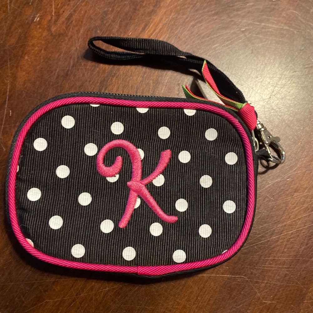 Black and White Polka Dot Wristlet with Pink Trim